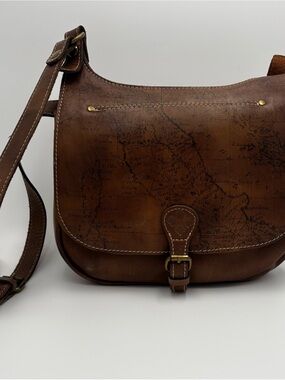 Patricia Nash Brown Map Print Leather Crossbody Hobo Bag
